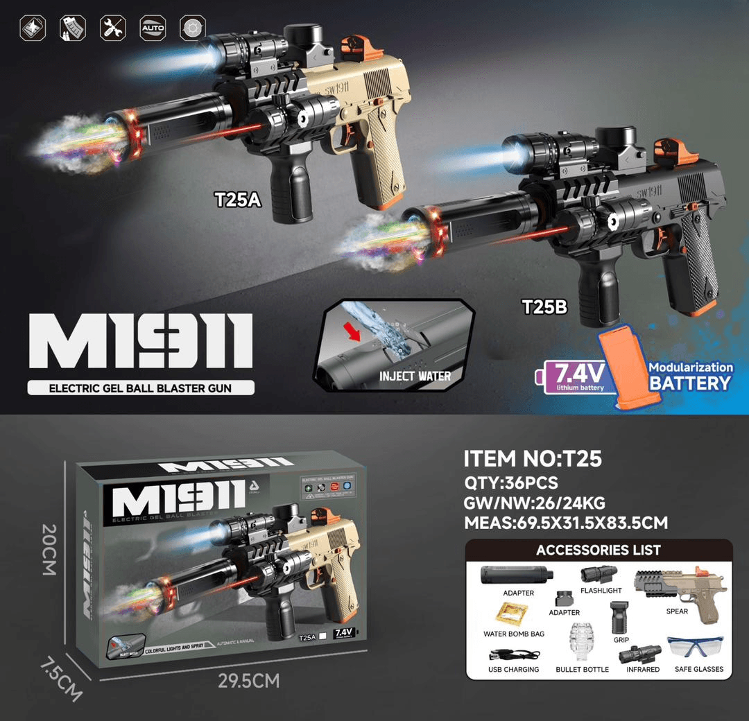 Kidoyz Toy M1911 Gel Blaster, Rechargeable Electric Shooting Pistol with LED Flashlight, USB Charging, Safety Glasses, Water Beads Included, Outdoor Toy for Kids 14+ — view 5