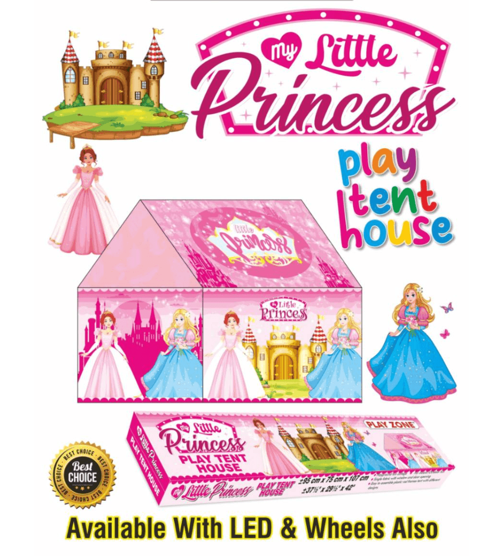 Kidoyz My Little Princess Play Tent House with LED Lights for Kids | Rectangle Box Packaging | 3x3x3.5 ft | Princess Theme Girls Tent