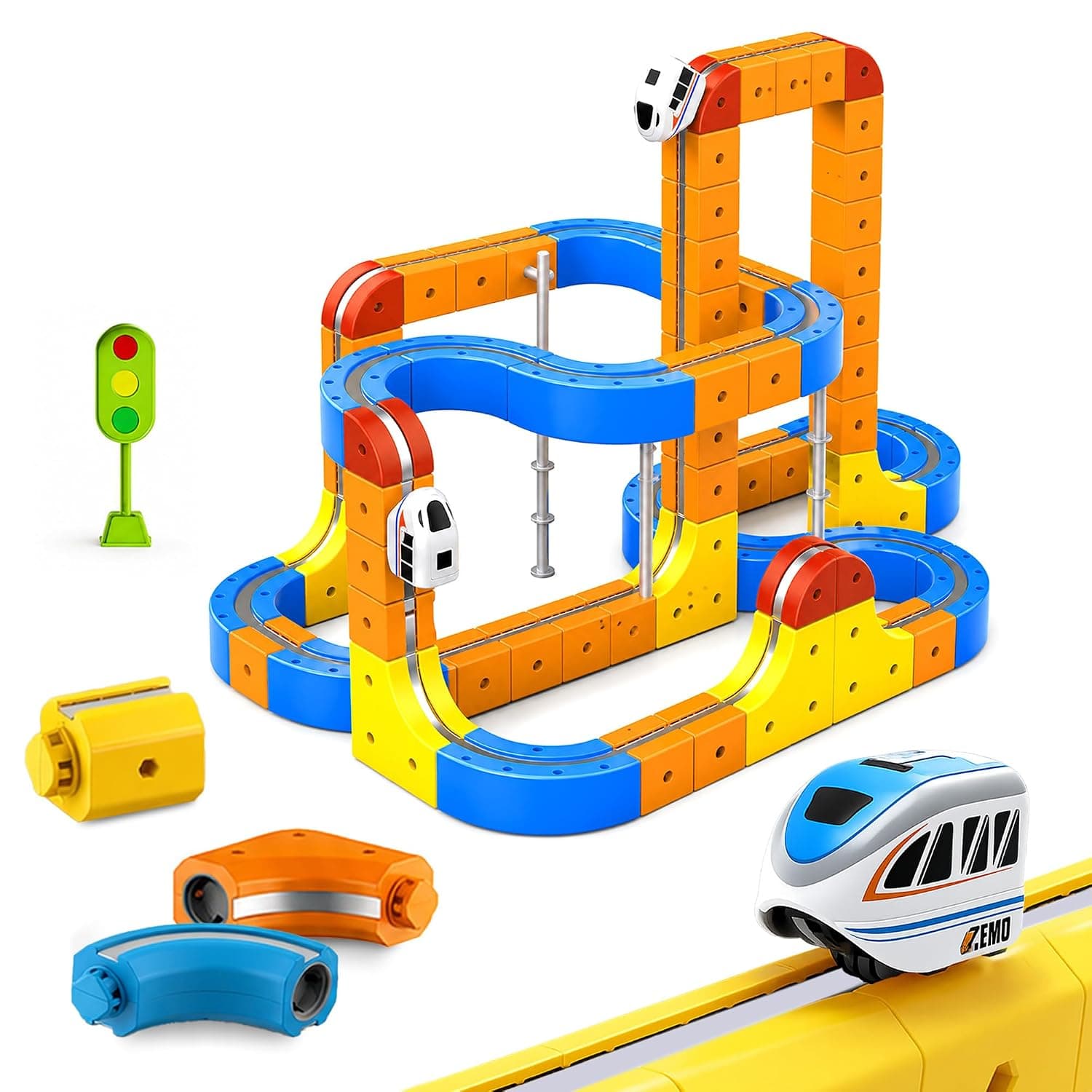 Kidoyz Magnetic Train Track Set for Kids | 80-Piece Flexible 3D Magnetic Monorail with Motorized Train | DIY Gravity-Defying Race Track Toy for STEM Learning