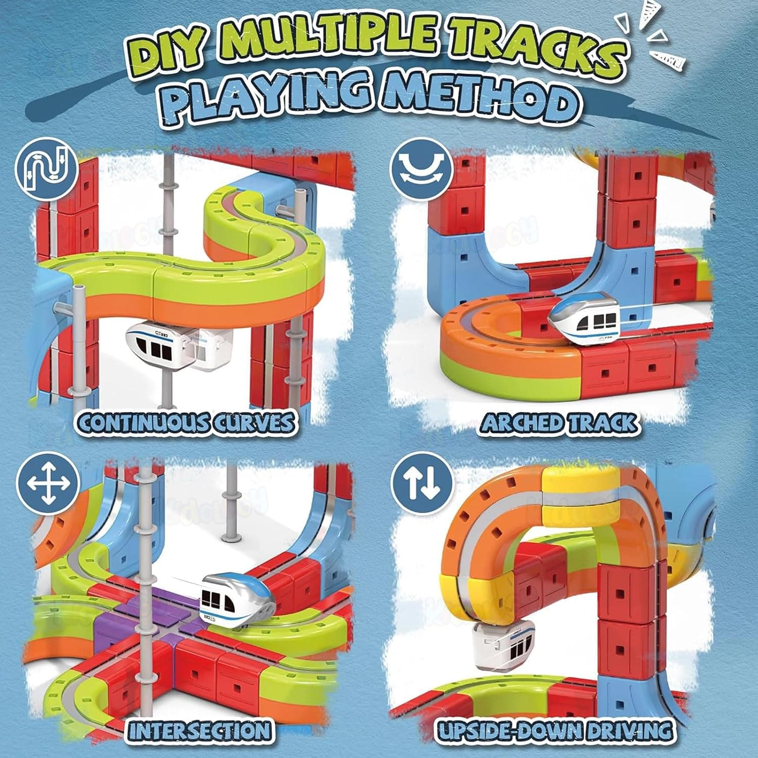 Kidoyz Magnetic Train Track Set for Kids | 80-Piece Flexible 3D Magnetic Monorail with Motorized Train | DIY Gravity-Defying Race Track Toy for STEM Learning — view 2