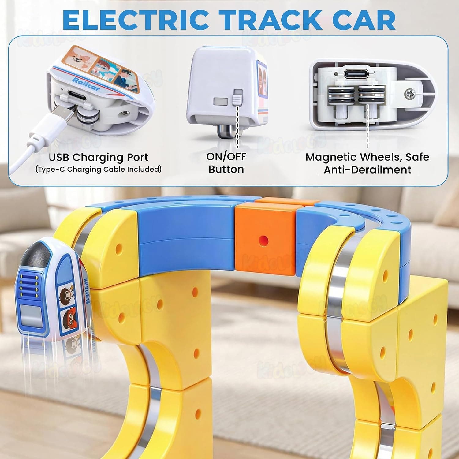 Kidoyz Magnetic Train Track Set for Kids | 80-Piece Flexible 3D Magnetic Monorail with Motorized Train | DIY Gravity-Defying Race Track Toy for STEM Learning — view 3