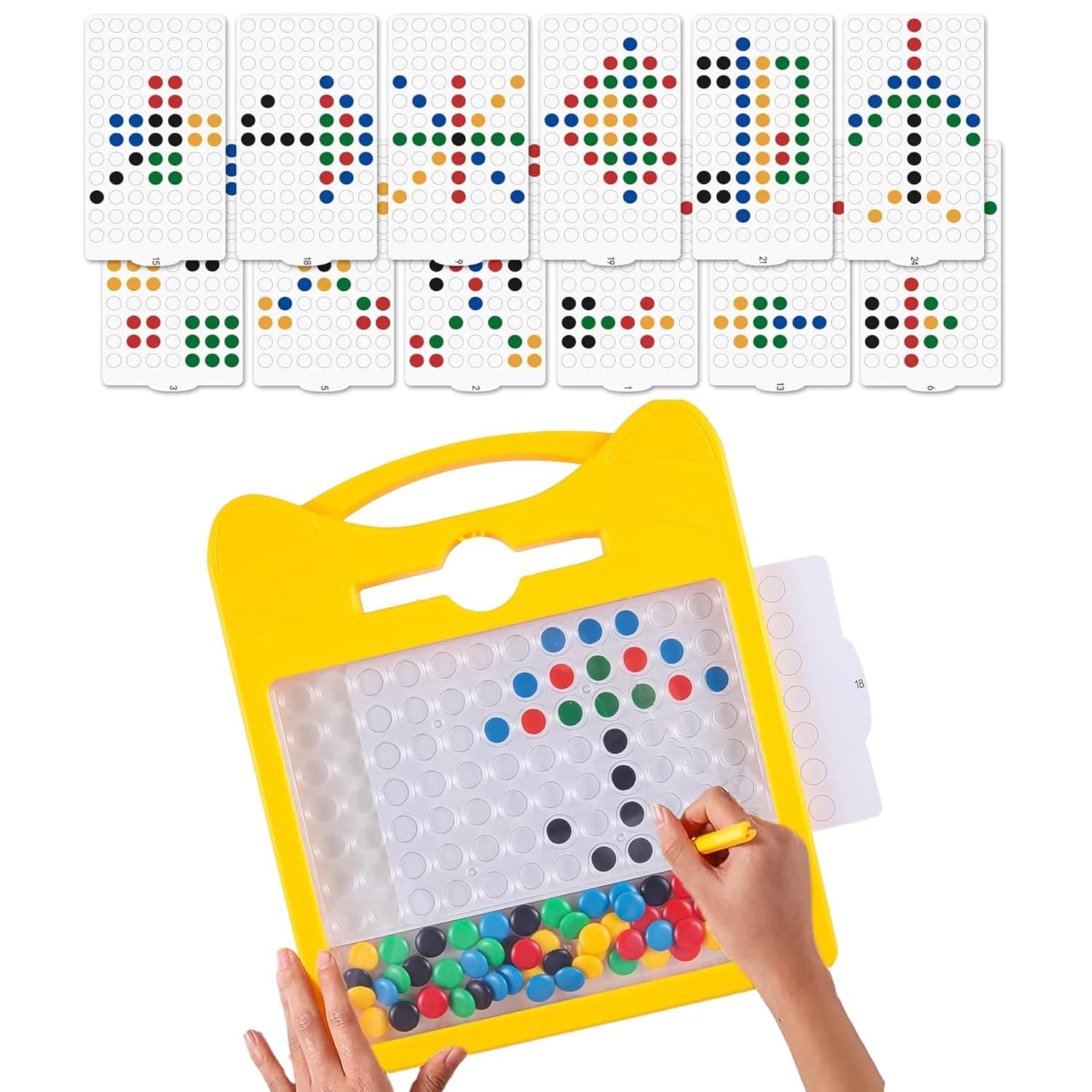 Kidoyz Educational Dot Magpad Drawing Board Toy for Kids - Montessori Learning with Magnetic Beads, 12 Double Sided Cards and Stylus - Color As Per Stock