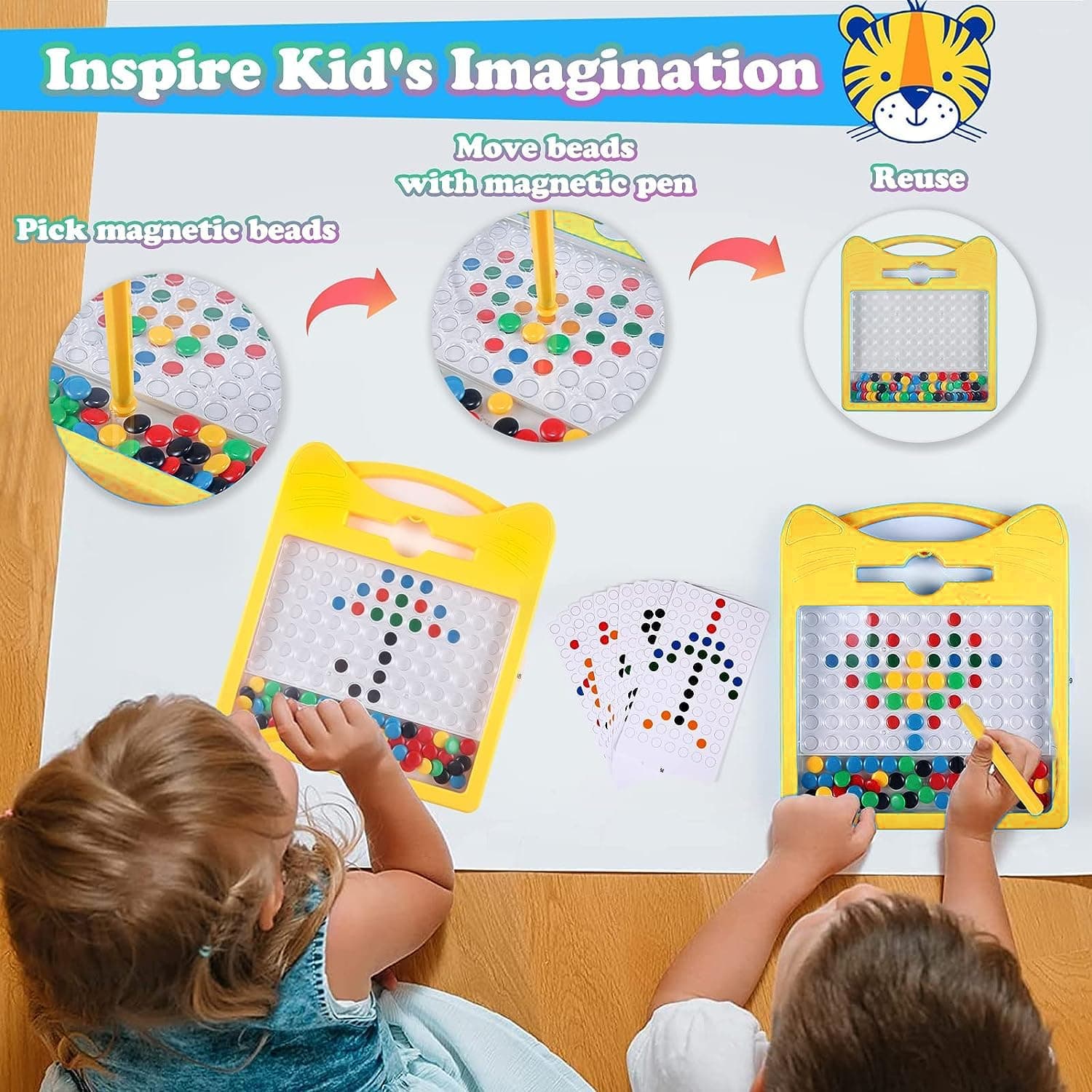 Kidoyz Educational Dot Magpad Drawing Board Toy for Kids - Montessori Learning with Magnetic Beads, 12 Double Sided Cards and Stylus - Color As Per Stock — view 3