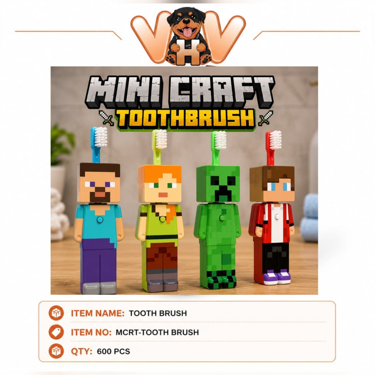 Kidoyz Minecraft Character Toothbrush for Kids | Expandable Pixel Style Travel Toothbrush - 1Pcs — view 3