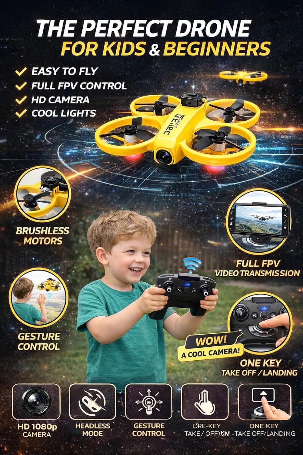 Kidoyz T21P Camera Drone for Kids,Camera, Display Remote Control, Beginner RC Drone for Boys and Girls — view 4