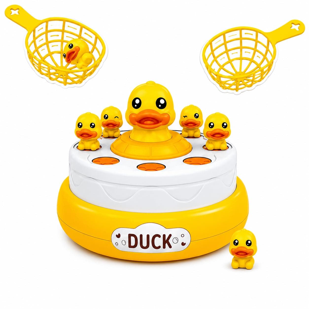 Kidoyz Duck Rotating Bounce Catching Game for Kids with 2 Baskets & Cute Duck Figures, Interactive Hand-Eye Coordination Family Activity Toy
