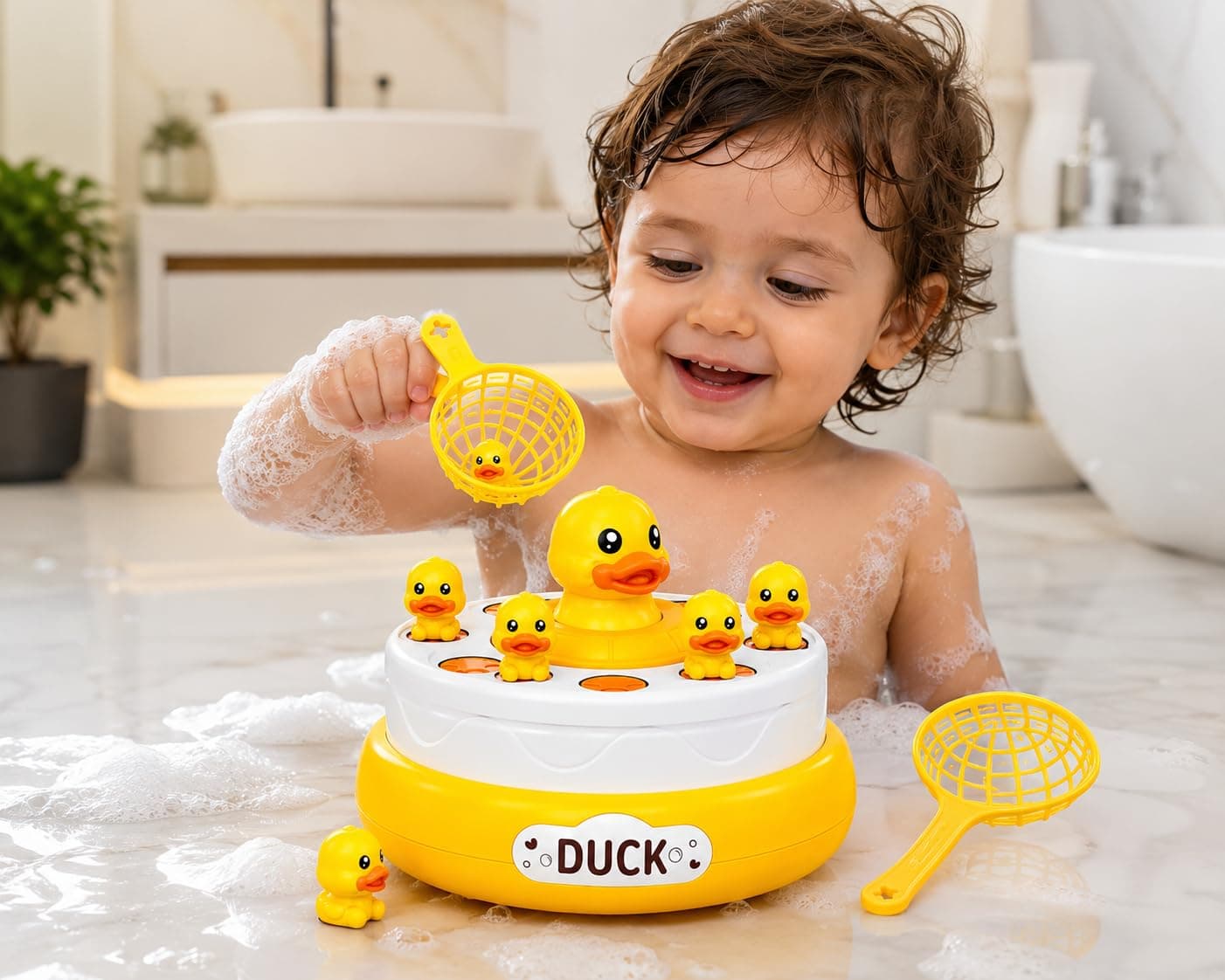 Kidoyz Duck Rotating Bounce Catching Game for Kids with 2 Baskets & Cute Duck Figures, Interactive Hand-Eye Coordination Family Activity Toy — view 4