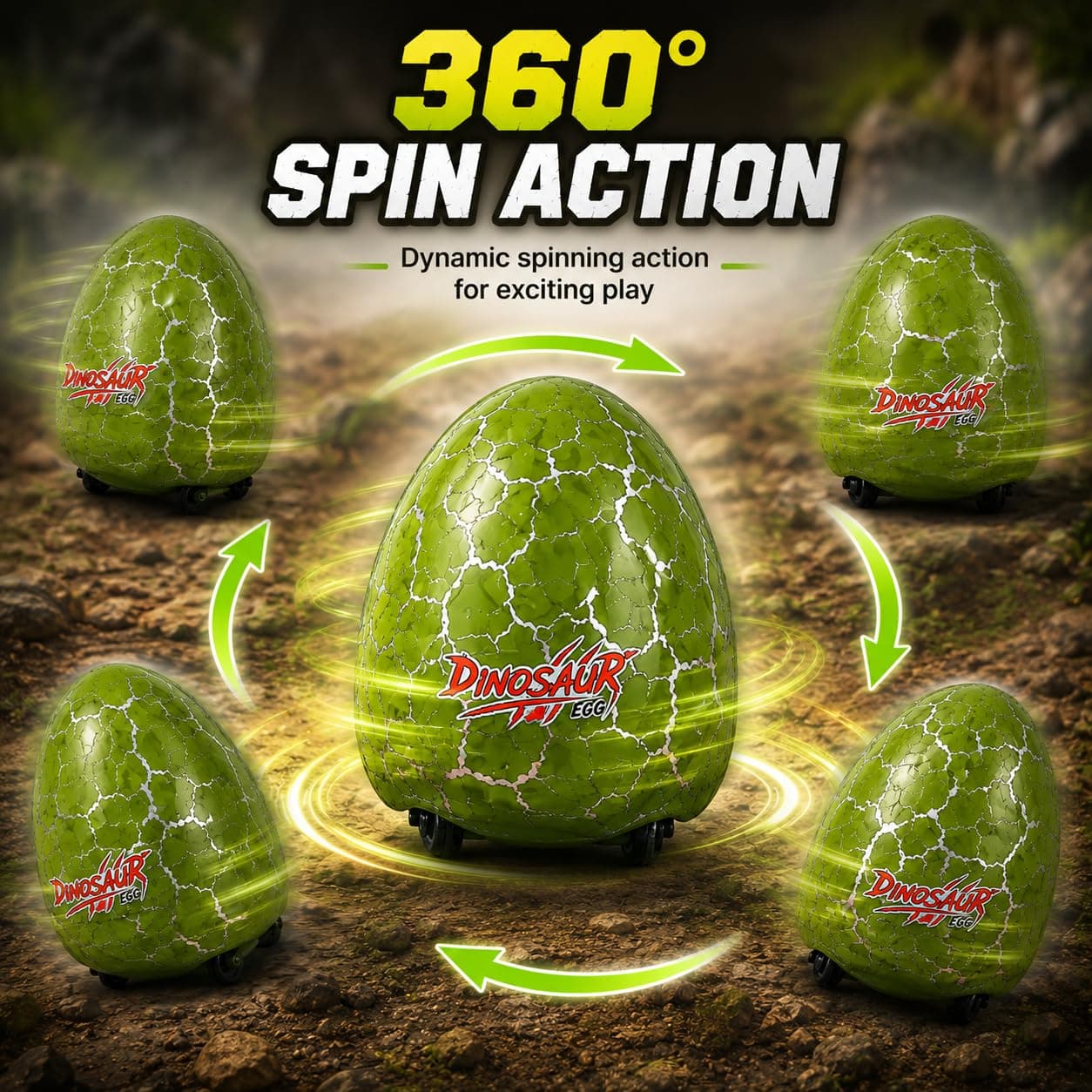 Kidoyz RC Dinosaur Egg Toy with Lights and Soft Shooter Gun 360° Spin, Remote Control, Soft Shooter Included, Ages 6 and Above, Light Up Feature — view 4