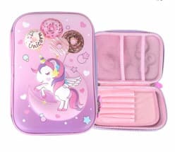 Unicorn Donut 3D EVA Hard Case Pencil Box for Girls | Pink Zip Geometry Box with Compartments | Color as per Stock dispatched | Pack of 1 Pc