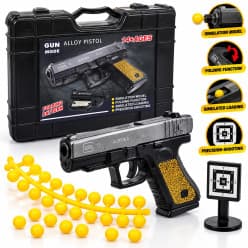 Alloy Folding Toy Pistol with Tactical Carry Case & Target | Shell-Ejecting Soft Bullet Pistol | Ages 14+