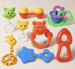 Baby Rattle & Teether Set of 8 Pcs | Colourful Animal, Dumbbell & Ring Rattles for Newborns
