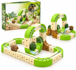 Magnetic Railcar Track Set 35 Pcs | Charging Magnetic Dinosaur Car Building Set | Ages 3+