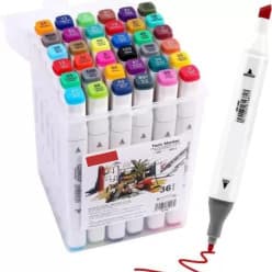 Twin Marker 36 Colours Dual Tip Art Marker Set | Fine & Broad Colouring Pens with Case
