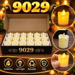 Diwali Candle LED Tealight Candles | Pack of 24 | Flameless Smokeless Reusable Diwali Diya Decoration | Color As Per Stock