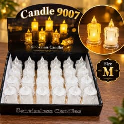 Diwali Candle Crystal LED Smokeless Candle | Pack of 12 | Transparent Flameless Candle For Diwali Decoration | Color As Per Stock