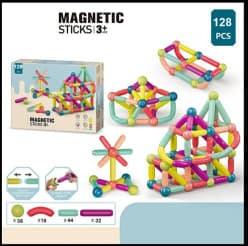 128 Pcs Magnetic Sticks & Balls Building Set | Large Magnetic Blocks Construction Toy For Kids | STEM Learning | Ages 3+