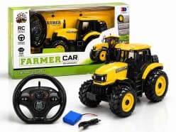 Rechargeable Remote Control Farmer Tractor With Steering Wheel Remote & 3D Light | 27MHz Big Wheel RC Tractor For Kids