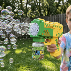 Minecraft Style Pixel Bubble Gun with Lights & Music | Automatic Bubble Blaster Toy for Kids | Color as per Stock dispatched