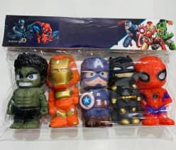 Avengers Superhero Soft Squeeze Toys Set of 5 | Hero Character Squishy Figures for Kids | Pack of 5 | Hulk IronMan SpiderMan
