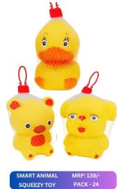 Smart Animal Squeezy Duck, Bear & Puppy Squeeze Toy | Soft Bath Toy for Babies | Animal as per Stock Dispatched | Pack of 3 Pcs