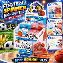 Football & Basketball Spinner Highlighter Pen Set of 4 Pcs | Sports Edition Fidget Highlighters | Pack of 4 Pcs