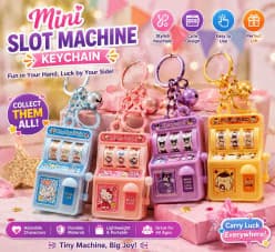 Mini Slot Machine Keychain | Lucky Jackpot Game Keychain Return Gift for Kids | Random Color as per Stock Dispatched | Pack of 1 Pc