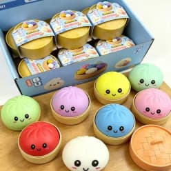 Colorful Dumpling Squishy in Steamer Basket | Soft Squeeze Fidget Bun Toy for Kids | Random Color as per Stock Dispatched | Pack of 1 Pc