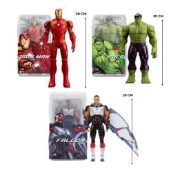 3 Piece Set 20 cm Superhero Action Figures | Iron Man, Hulk & Falcon | Plastic Box