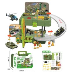 Military Rail Suitcase Playset 31 Pcs With Alloy Tank, Helicopter & Road Signs | Carry Case Track Set | Ages 3+