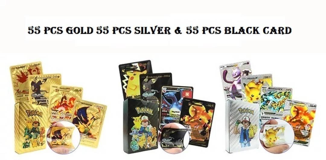 Pokemon Playing 55 Gold, 55 Silver & 55 Black Cards All Rare Series Set Of 165  (Multicolor)