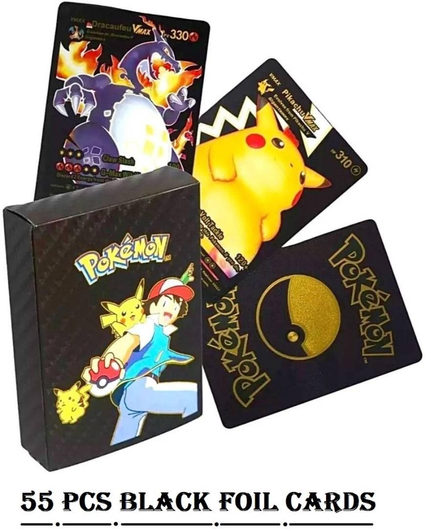 Waterproof 55pcs Pokemon Black Foil Card Box V Series Vmax Gx Ex Cards  (Black)