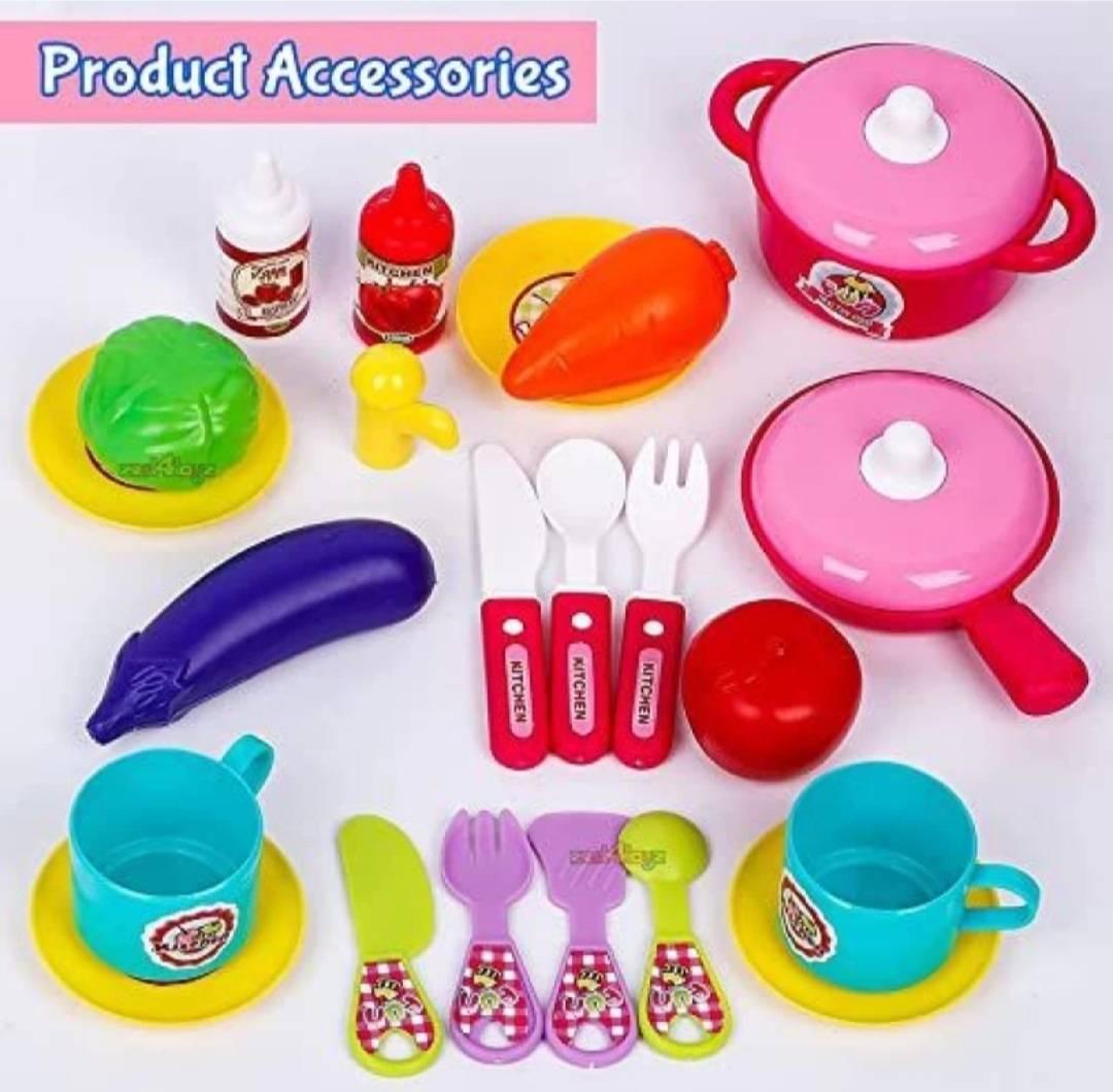 2 in1 Little Chef Trolley Kitchen Play Toy Set for Girls with Music & Light