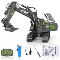 Kidoyz 11-Channel RC Excavator Toy – Green Remote Control Sand Digger with Metal Shovel & 680° Rotation
