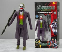 KIDOYZ Joker Action Figure 18cm / 7 Inch | Light-Up Chest & Rocket Launcher Accessory | Articulated Poseable Superhero Toy for Kids Ages 3+ & Collectors