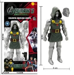 KIDOYZ Avengers Doomsday Doctor Doom Action Figure (18 cm / 7") with Light-Up Chest Feature, Interchangeable Mask & Weapon Blaster – Articulated Poseable Toy for Kids & Collectors (3+ Years)