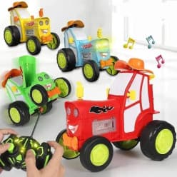 Kidoyz RC Stunt Tractor Toy for Kids | Red Remote-Controlled Agricultural Vehicle with LED Lights | 360° Stunt & Rotating Action