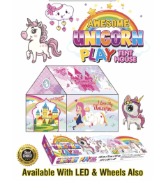 Kidoyz Awesome Unicorn Play Tent House with LED Lights for Kids | Rectangle Box Packaging | 3x3x3.5 ft | Unicorn Theme Girls Tent