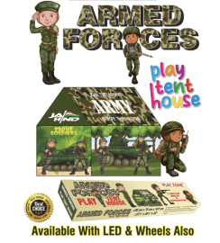 Kidoyz Armed Forces Play Tent House with LED Lights for Kids | Rectangle Box Packaging | 3x3x3.5 ft | Army Theme Kids Tent