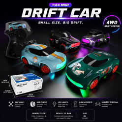 1:64 Mini Drift Car – 4WD Remote Control with LED Lights