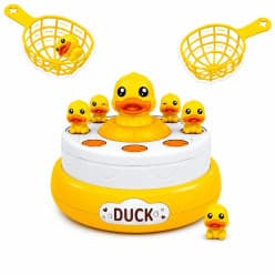 Kidoyz Duck Rotating Bounce Catching Game for Kids with 2 Baskets & Cute Duck Figures, Interactive Hand-Eye Coordination Family Activity Toy