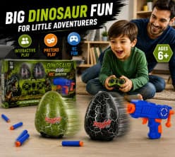 Kidoyz RC Dinosaur Egg Toy with Lights and Soft Shooter Gun 360° Spin, Remote Control, Soft Shooter Included, Ages 6 and Above, Light Up Feature