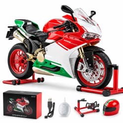 KIDOYZ Ducati Panigale Diecast Motorcycle Toy 1:9 Scale | 23.5cm Model Bike with LED Lights, Sound Effects, Ignition & Smoke Spray | Red White Green