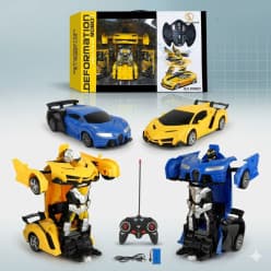Rechargeable Remote Control Transforming Robot Car Toy with Music & LED Lights for Kids (Model: BT-010)
