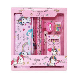 Kidoyz Unicorn Stationery Gift Set for Kids | Premium Metal Pencil Box with Crayons, Pencils, Ruler, Eraser & Sharpener | Back to School Gift