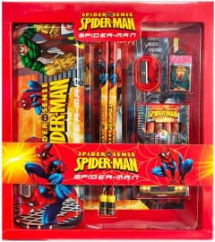 Kidoyz Spiderman Stationary Gift Set for Boys and Girls Spider Man Stationary Art Metal Pencil Box (Set of 1, Red)