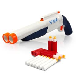 Double Barrel Soft Bullet Shotgun Toy for Kids, Long Range Foam Dart Blaster with 10 Soft Bullets & 6 Ejection Shells (4+ Years)