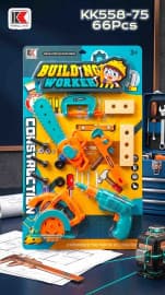 Kidoyz Building Worker Tool Set for Kids | 66 Pcs Pretend Play Construction Toolkit with Drill & Power Tools | Ages 3+