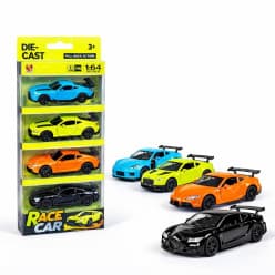 Kidoyz 4 in1 Race Car Die-Cast Metal Toy Car Set | Set of 4 Alloy Model Cars | Collectible Car Toys for Kids | Color As Per Stock